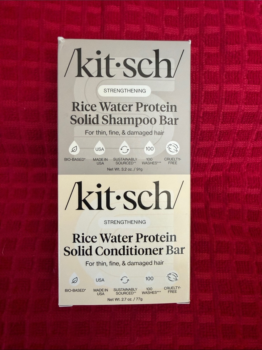 Kitsch Rice Water Protein Solid Shampoo & Conditioner Bars – Beige & Cream